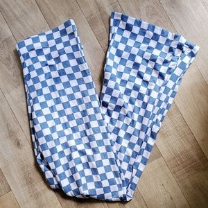 Blue & White Checkered Flare Pants